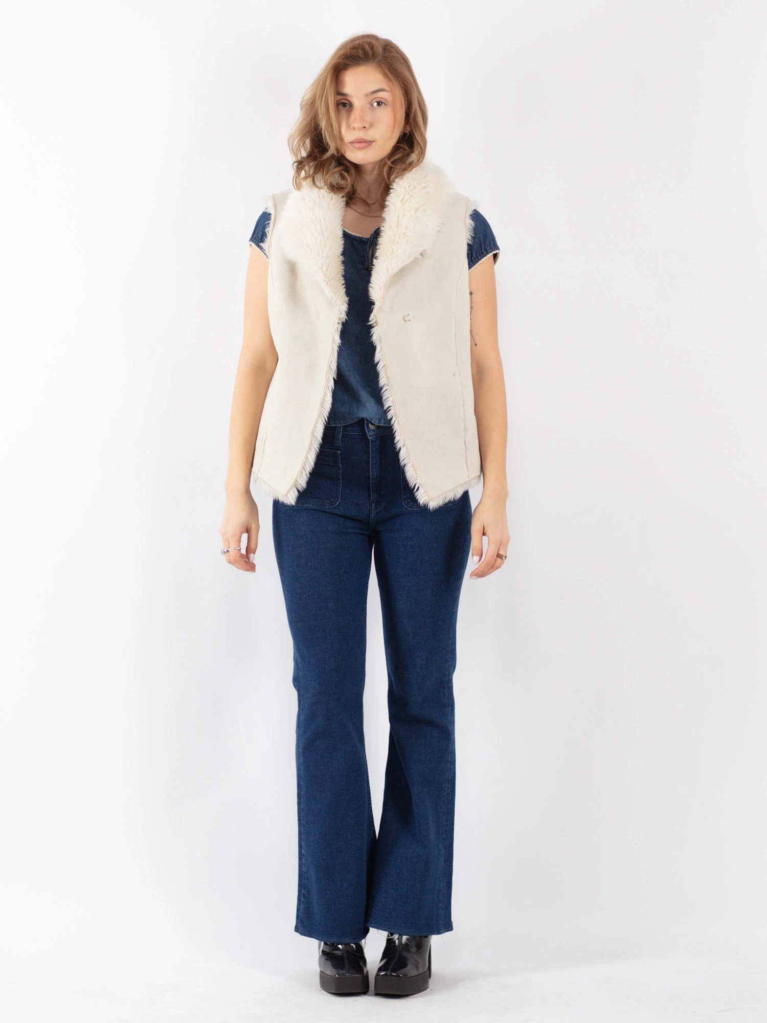 Vintage 90's Women Faux Sheepskin Vest In White 1 Vintage 90's Women Faux Sheepskin Vest In White