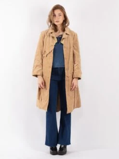 Vintage 90's Women Faux Suede Coat In Beige