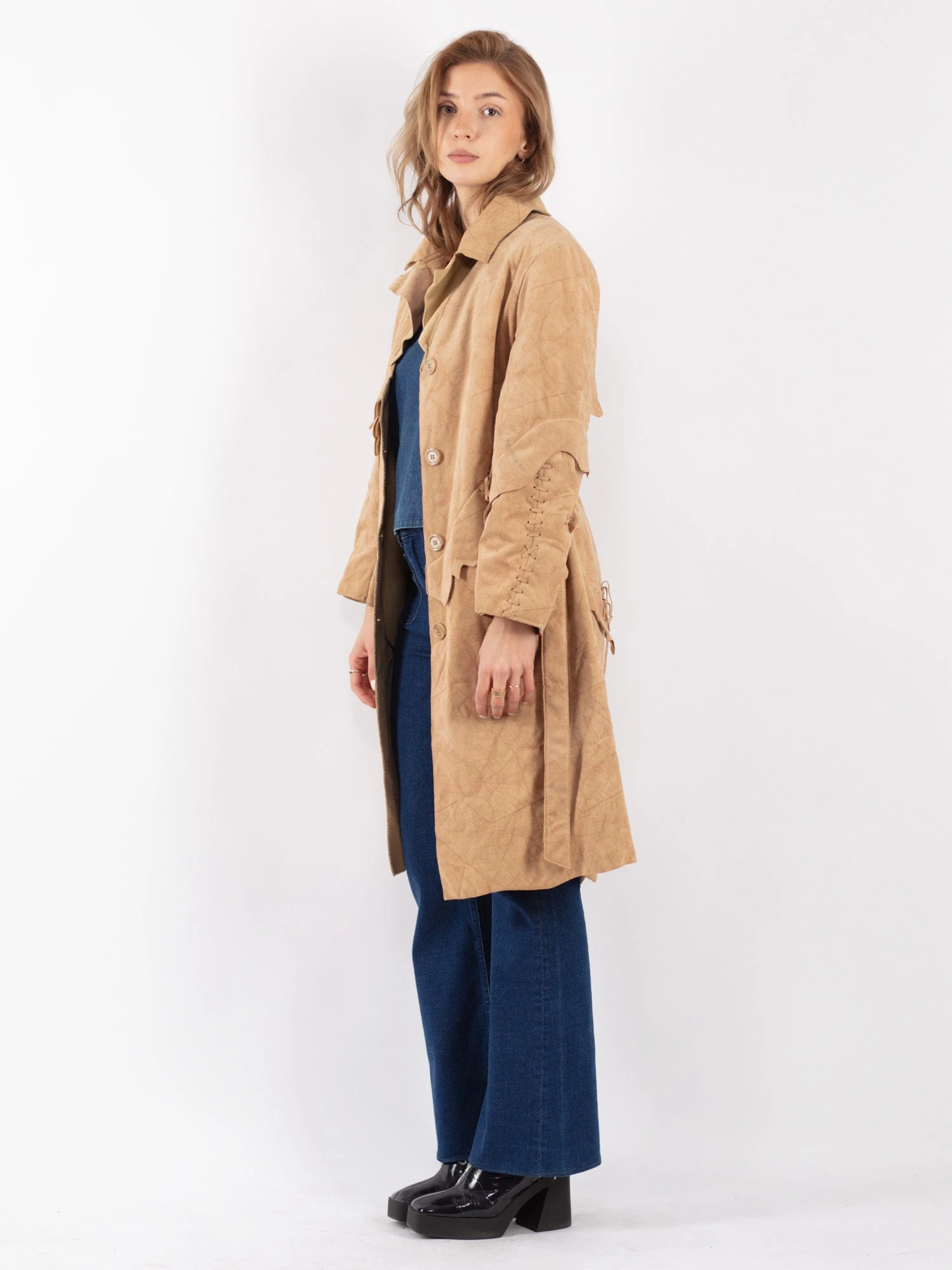 Vintage 90's Women Faux Suede Coat In Beige 3 Vintage 90's Women Faux Suede Coat In Beige - Image 3