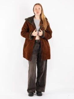 Vintage 90's Women Shearling Coat In Brown