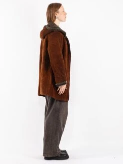 Vintage 90's Women Shearling Coat In Brown -Northern Grip Vintage 90s Women Hooded Shearling Coat 0812