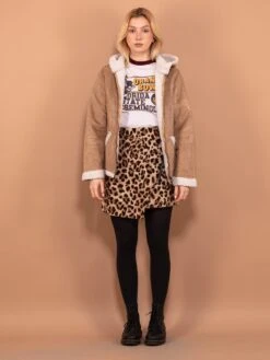 Vintage 90's Women Hooded Sherpa Jacket In Beige