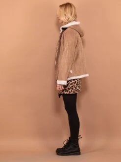 Vintage 90's Women Hooded Sherpa Jacket In Beige -Northern Grip Vintage 90s Women Hooded Sherpa Jacket Beige 03 3