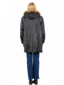 Vintage 90's Women Hooded Leather Coat In Black 6 Vintage 90's Women Hooded Leather Coat In Black -Northern Grip Vintage 90s Women Leather Coat 0103