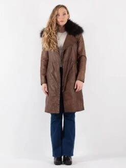 Vintage 90's Women Leather Coat In Brown