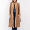 Vintage 90's Women Leather Fur Long Coat In Beige