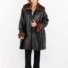 Vintage 90's Women Oversized Leather Fur Coat In Black
