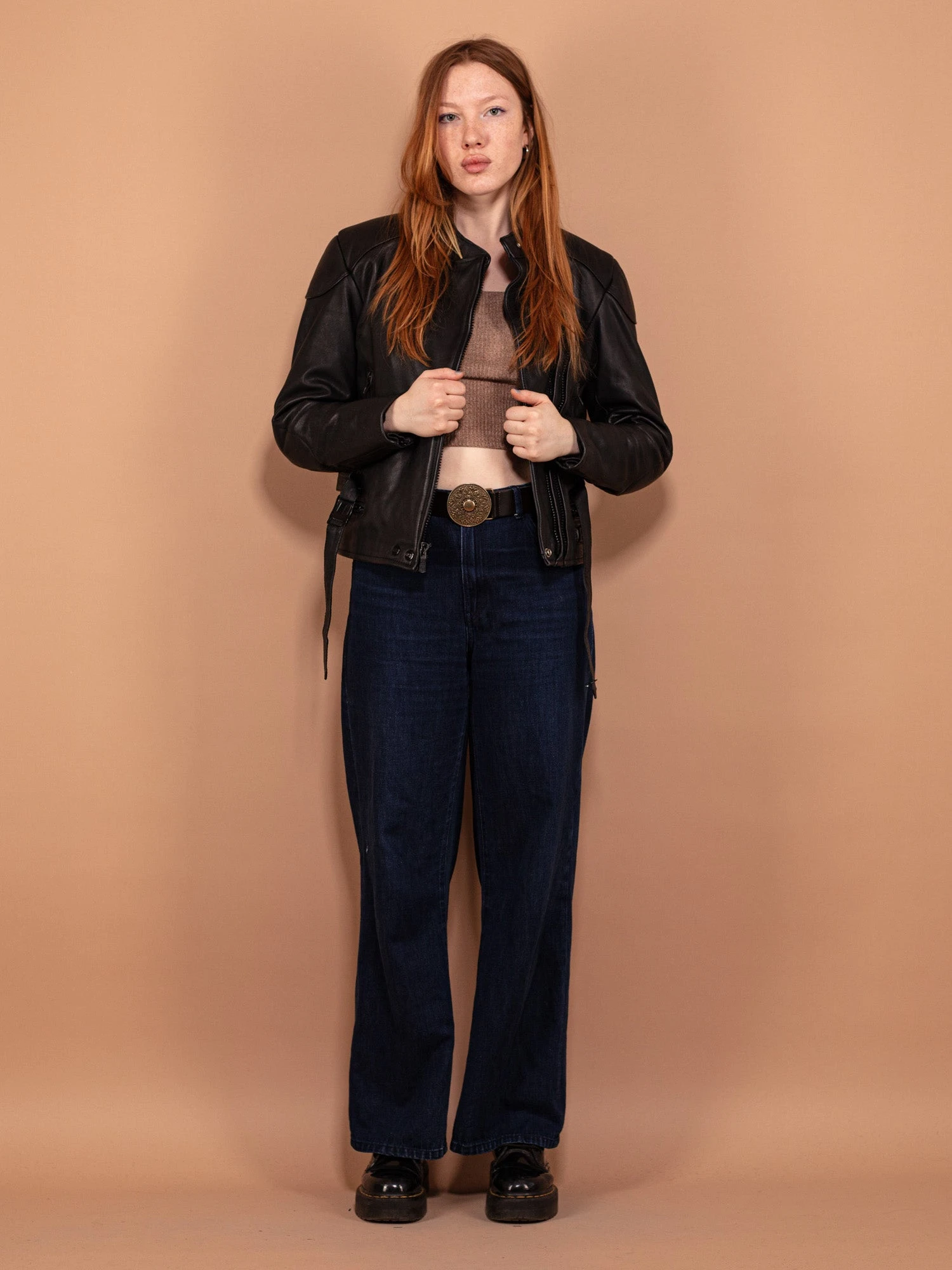 Vintage 90's Women Leather Racing Jacket In Black 1 Vintage 90's Women Leather Racing Jacket In Black