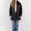 Vintage 90's Women Leather Sherpa Coat In Black