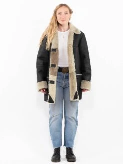 Vintage 90's Women Sheepskin Coat In Black