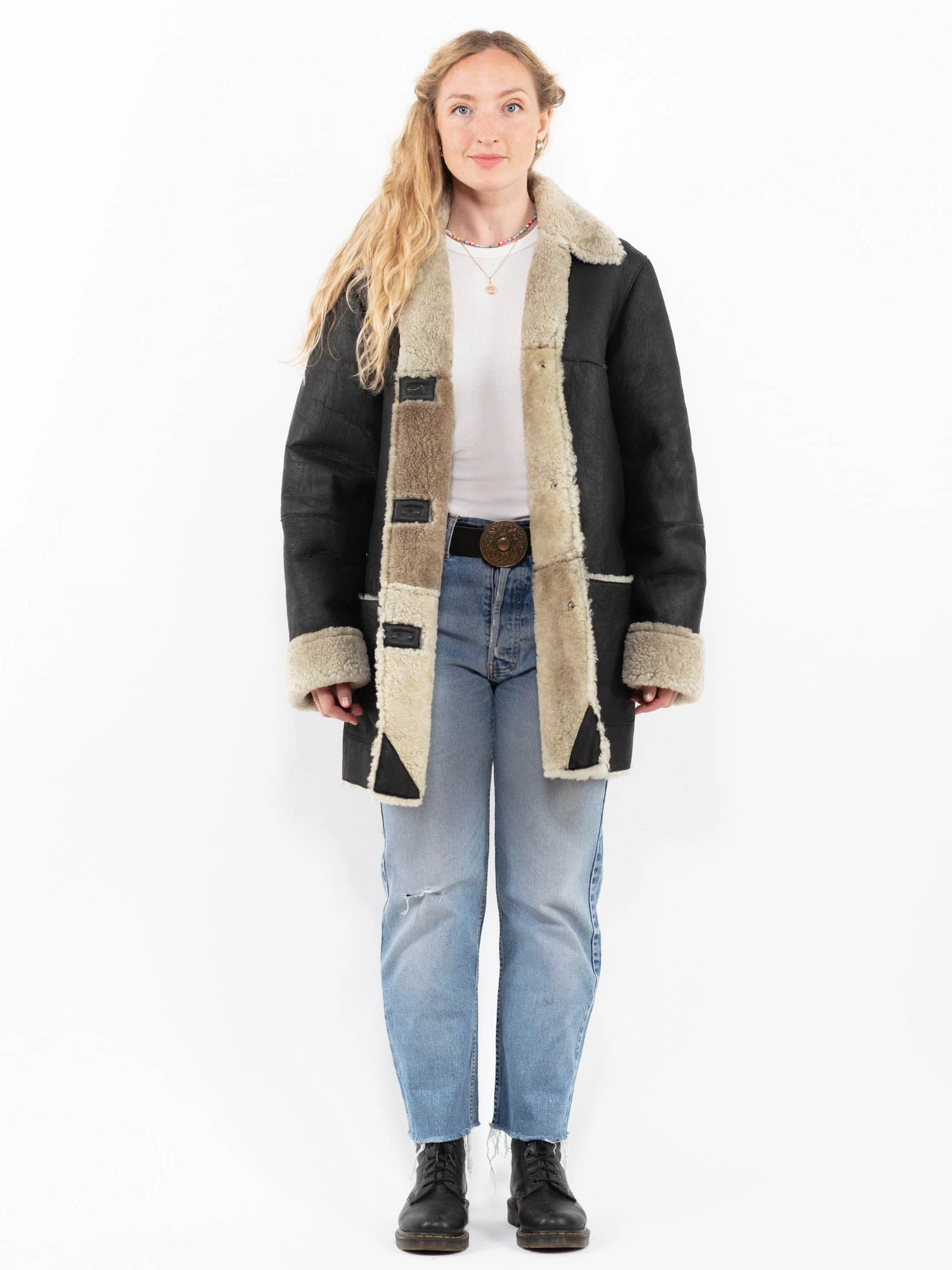 Vintage 90's Women Sheepskin Coat In Black 1 Vintage 90's Women Sheepskin Coat In Black