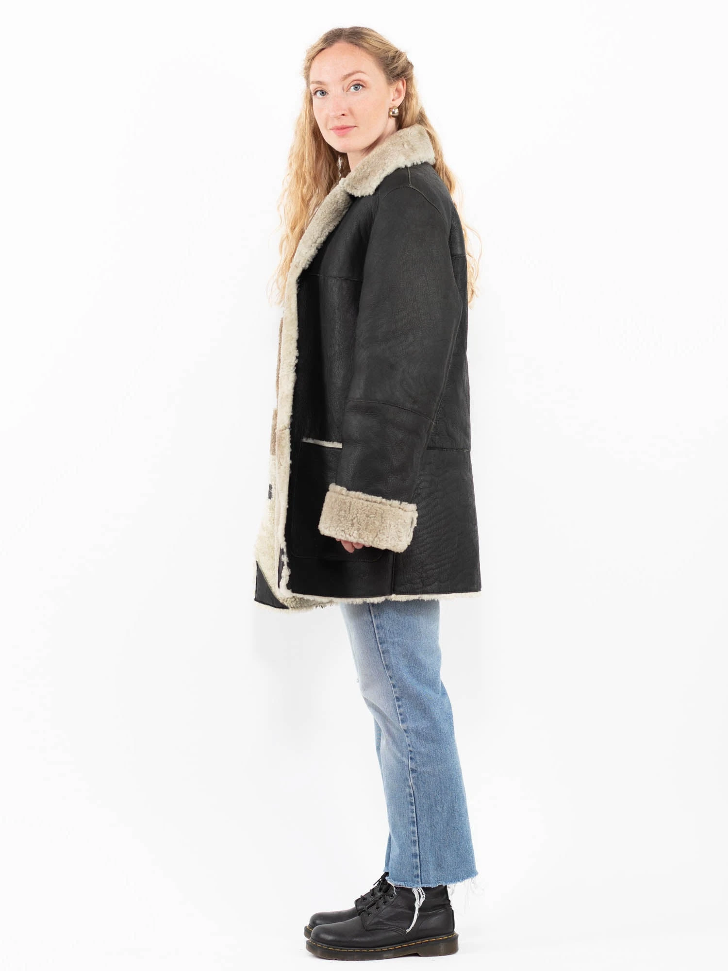 Vintage 90's Women Sheepskin Coat In Black 3 Vintage 90's Women Sheepskin Coat In Black - Image 3