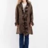 Vintage 90's Women Sheepskin Shearling Coat In Brown