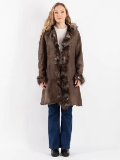 Front Page 39 Vintage 90's Women Sheepskin Shearling Coat In Brown
