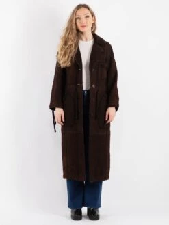 Vintage 90's Women Sheepskin Long Coat In Brown