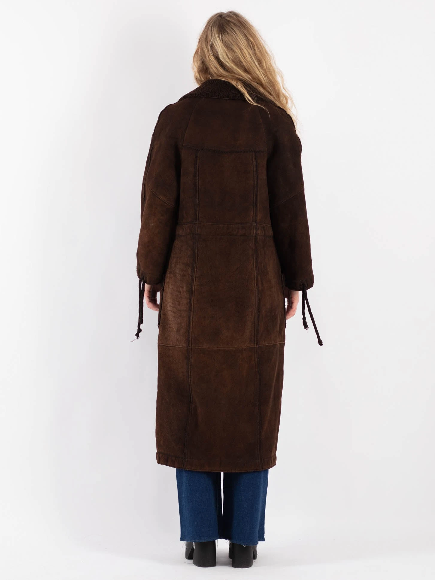 Vintage 90's Women Sheepskin Long Coat In Brown 2 Vintage 90's Women Sheepskin Long Coat In Brown - Image 2