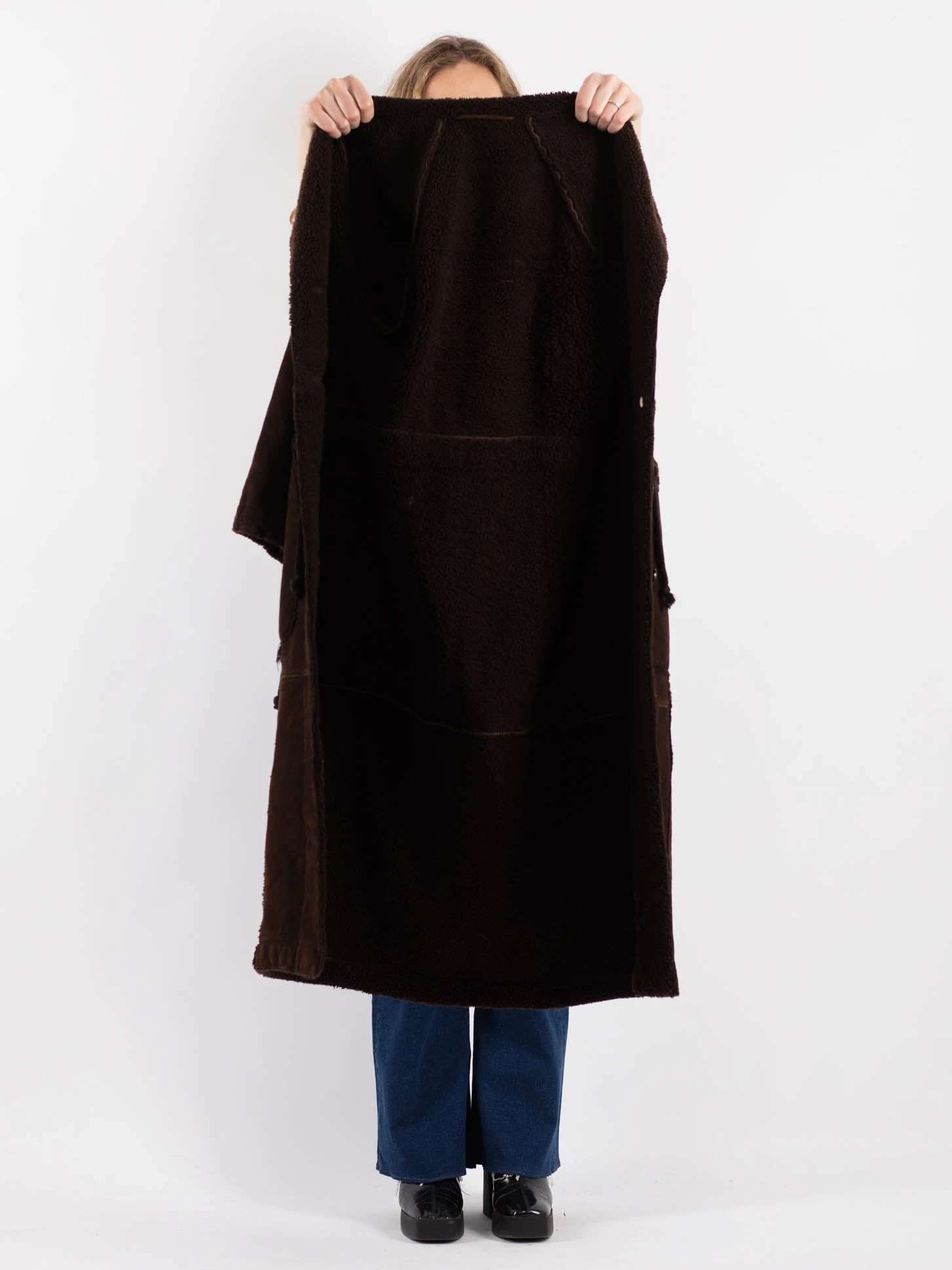 Vintage 90's Women Sheepskin Long Coat In Brown 4 Vintage 90's Women Sheepskin Long Coat In Brown - Image 4