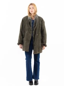 Front Page 31 Vintage 90's Women Sheepskin Coat In Green