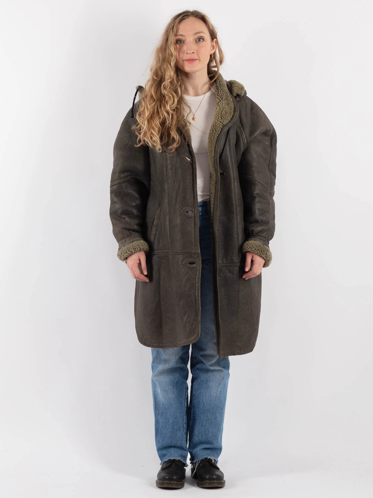 Vintage 90's Women Oversized Sheepskin Coat In Green 1 Vintage 90's Women Oversized Sheepskin Coat In Green