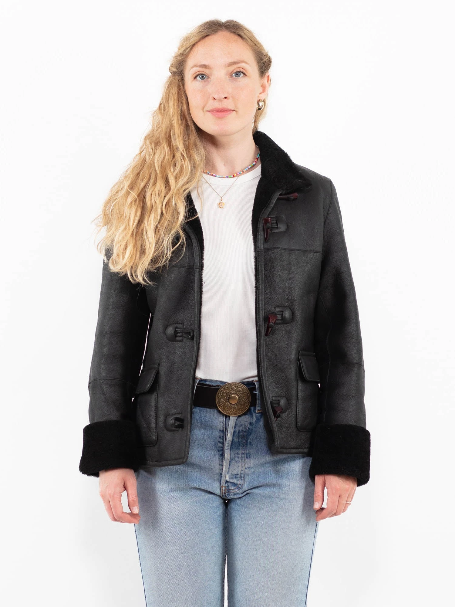 Vintage 90's Women Sheepskin Jacket In Black 1 Vintage 90's Women Sheepskin Jacket In Black