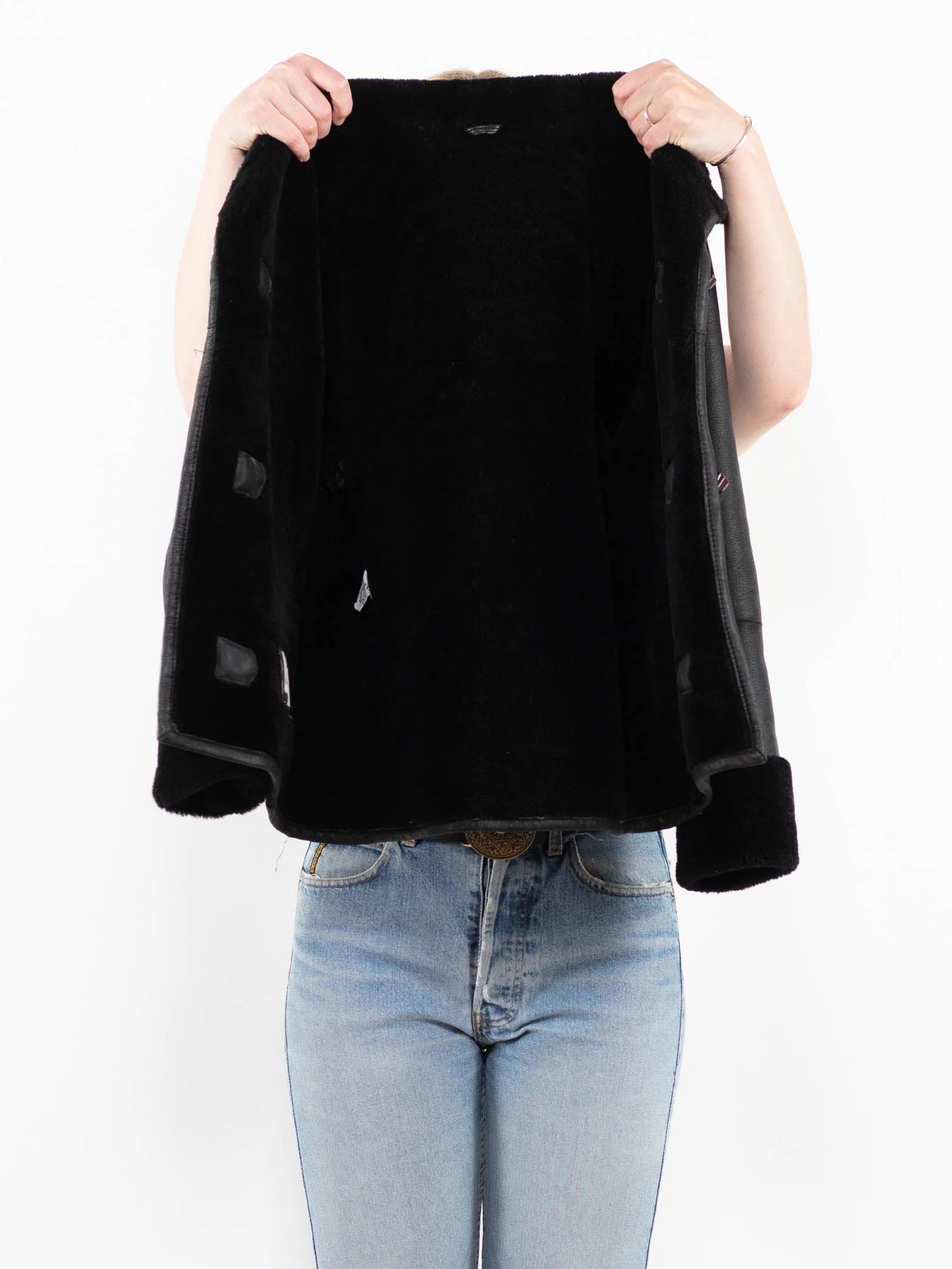 Vintage 90's Women Sheepskin Jacket In Black 4 Vintage 90's Women Sheepskin Jacket In Black - Image 4