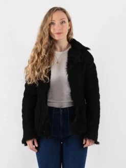 Vintage 90's Women Sheepskin Shearling Jacket In Black