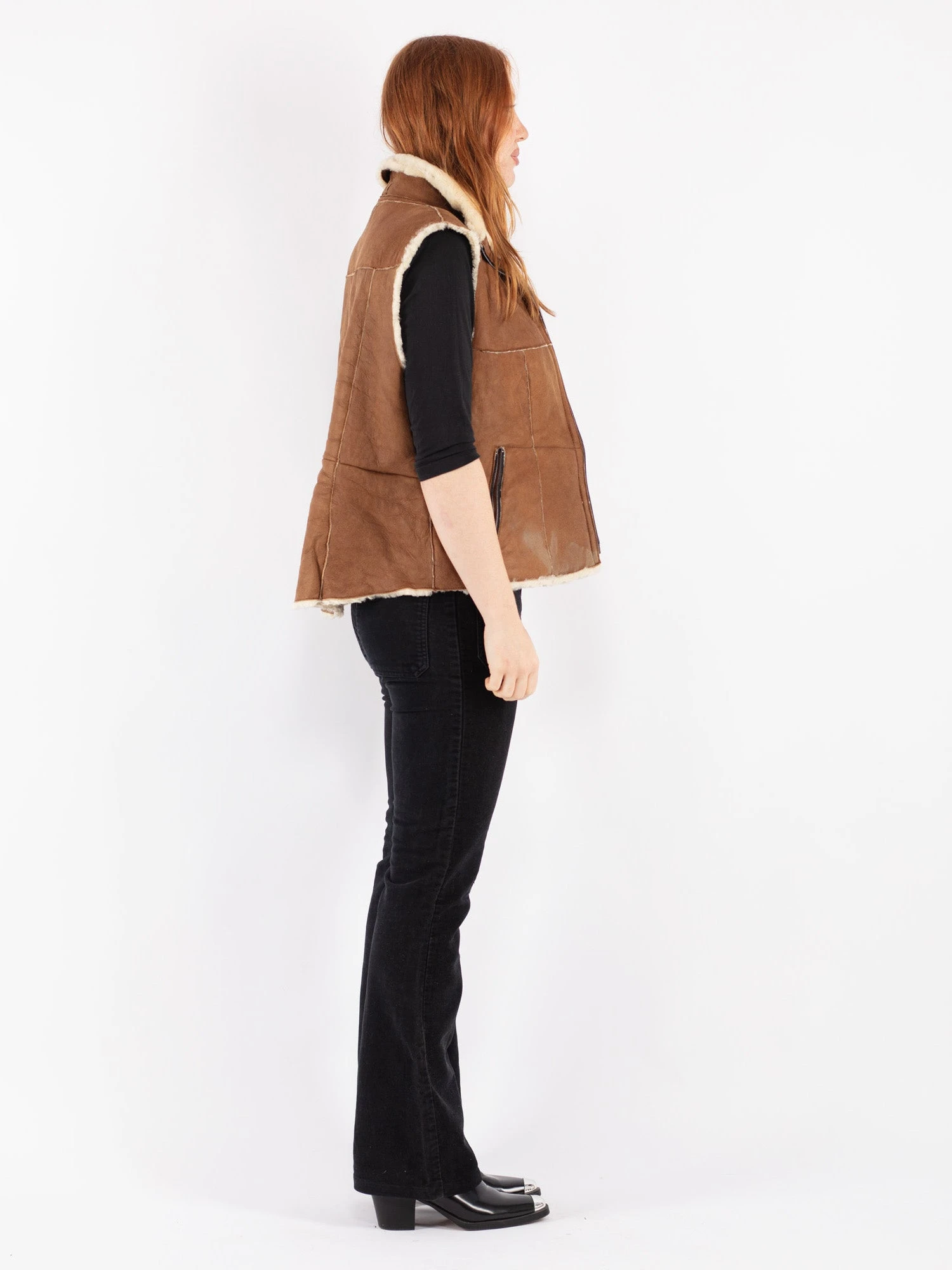 Vintage 00's Women Sheepskin Vest In Brown 3 Vintage 00's Women Sheepskin Vest In Brown - Image 3