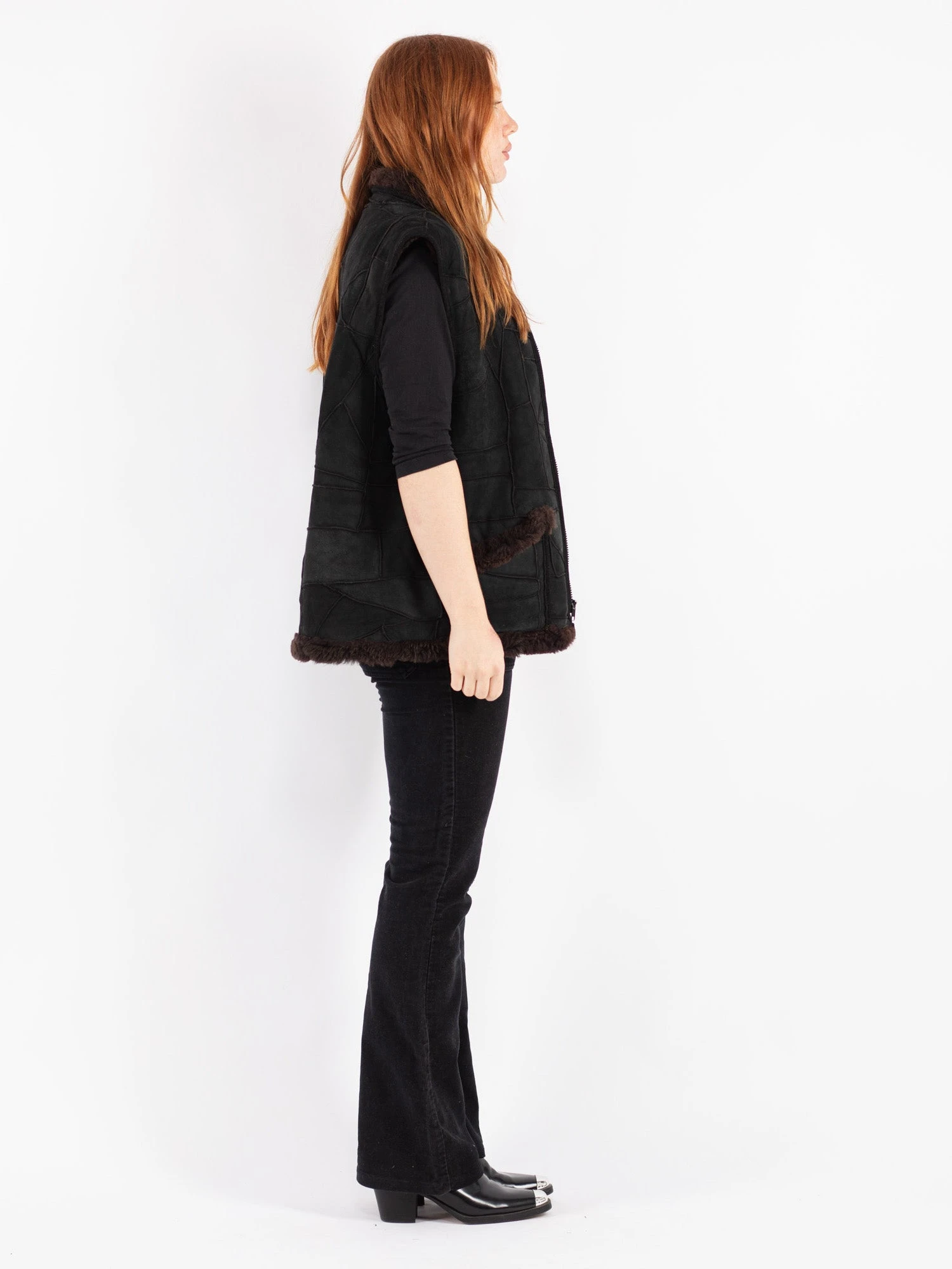 Vintage 90's Women Sheepskin Vest In Black 2 Vintage 90's Women Sheepskin Vest In Black - Image 2