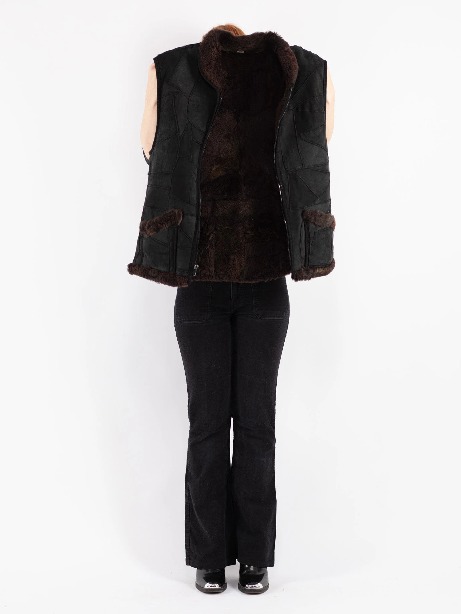 Vintage 90's Women Sheepskin Vest In Black 4 Vintage 90's Women Sheepskin Vest In Black - Image 4