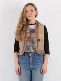 Vintage 90's Women Sheepskin Vest In Beige