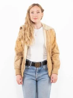 Vintage 90's Women Sheepskin Jacket In Beige