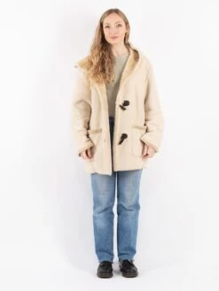 Vintage 90's Women Hooded Sherpa Coat In Beige
