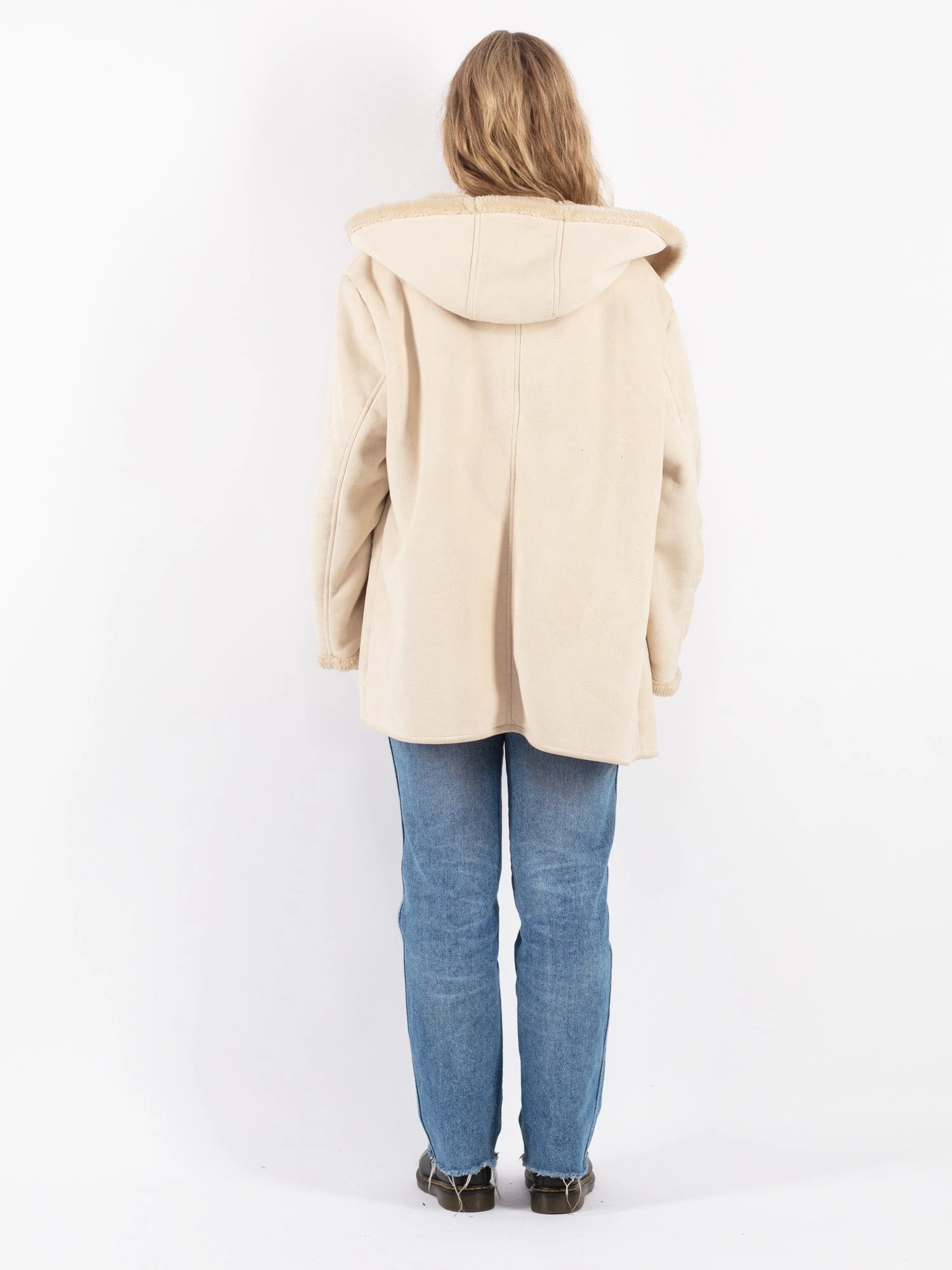 Vintage 90's Women Hooded Sherpa Coat In Beige 2 Vintage 90's Women Hooded Sherpa Coat In Beige - Image 2