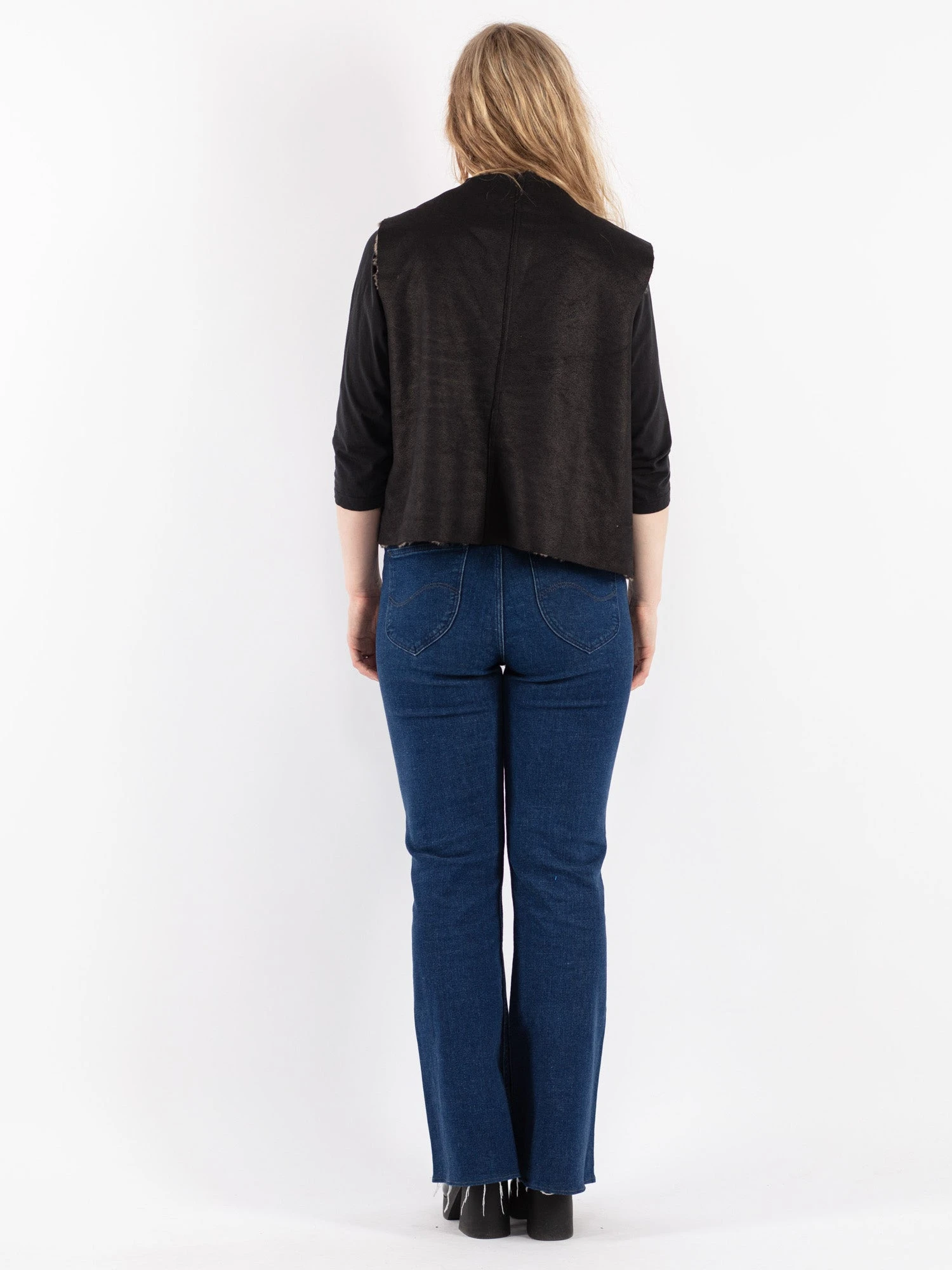 Vintage 90's Women Sherpa Vest In Black 2 Vintage 90's Women Sherpa Vest In Black - Image 2