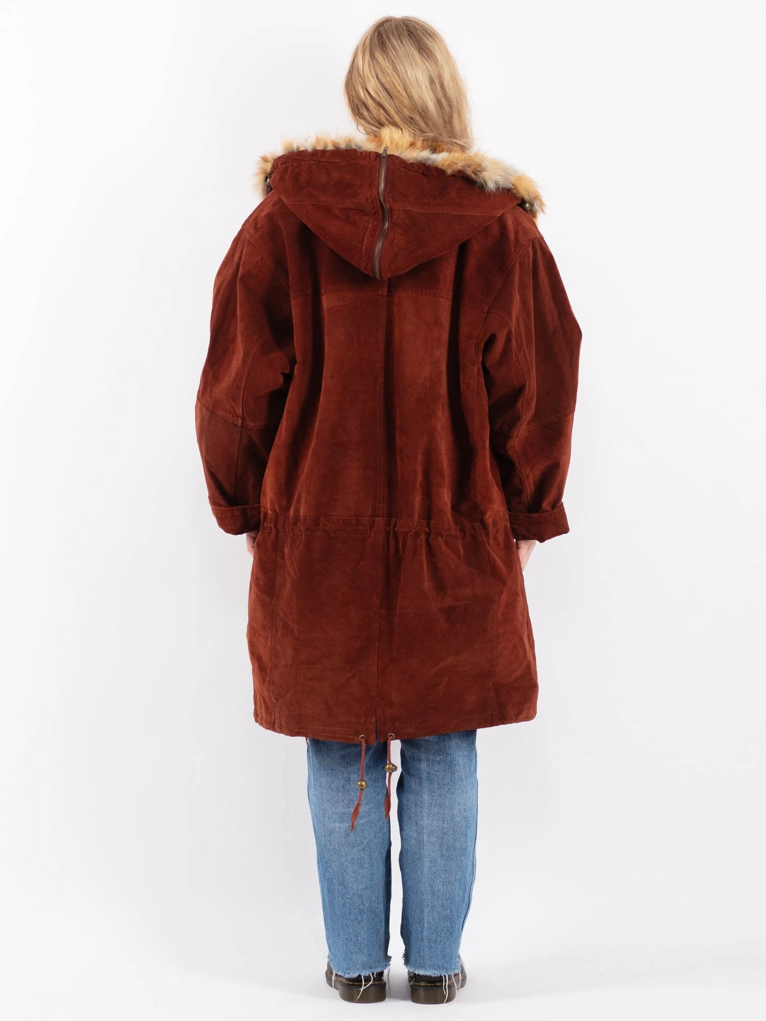 Vintage 90's Women Oversized Suede Fur Coat In Brown 2 Vintage 90's Women Oversized Suede Fur Coat In Brown - Image 2