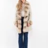 Vintage 90's Women Suede Fur Coat In Beige