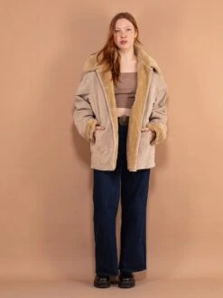 Vintage 90's Suede Sherpa Coat In Beige