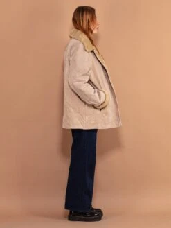 Vintage 90's Suede Sherpa Coat In Beige -Northern Grip Vintage 90s Women Suede Sherpa Coat In Beige 2 3