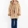 Vintage 90's Women Hooded Suede Sherpa Coat In Beige