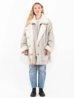 Vintage 90's Women Suede Sherpa Coat In Gray