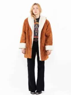 Vintage 90's Women Suede Sherpa Coat In Brown