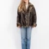 Vintage 90's Women Leather Sherpa Jacket In Brown