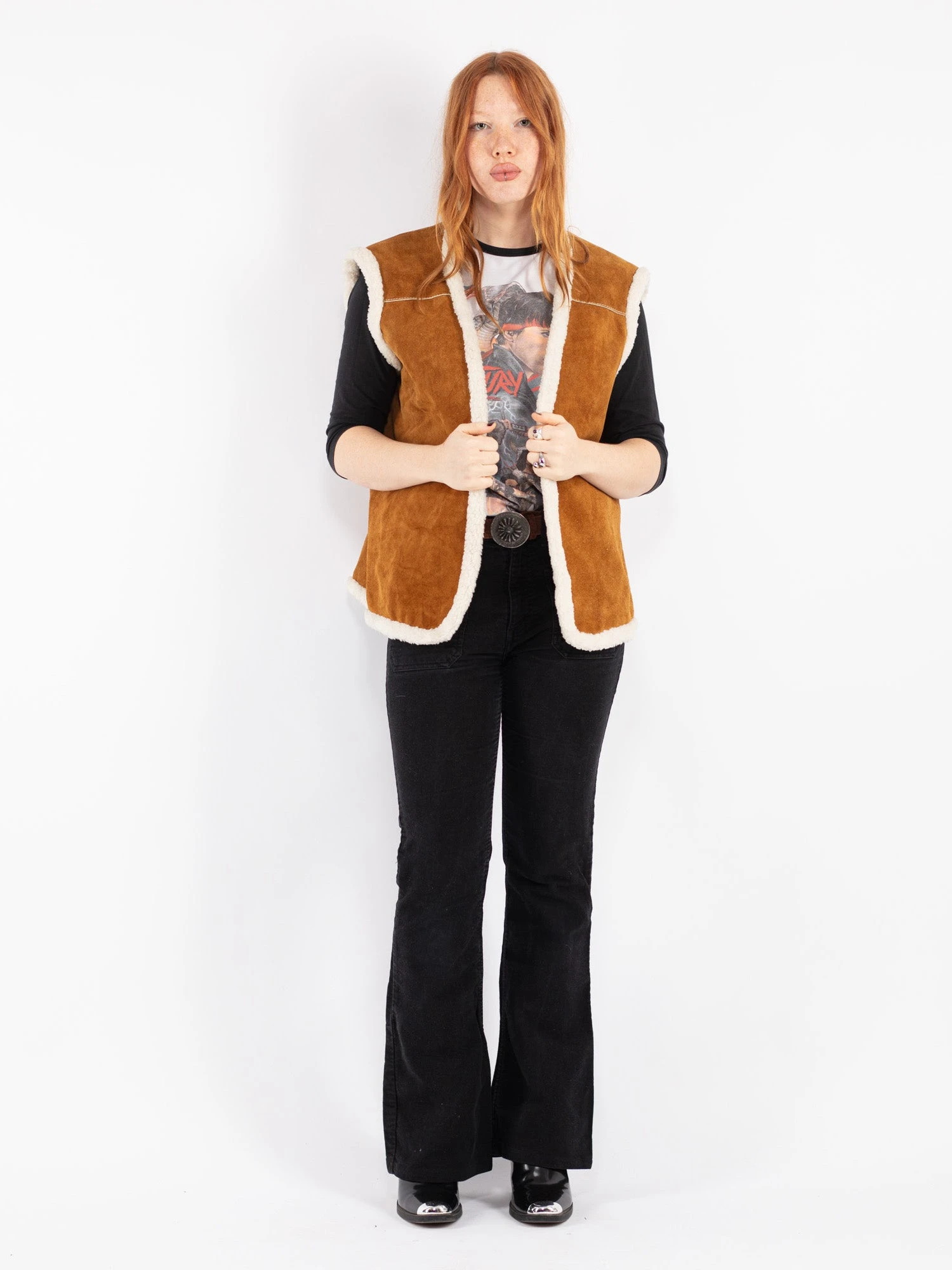 Vintage 90's Women Suede Sherpa Vest In Brown 1 Vintage 90's Women Suede Sherpa Vest In Brown