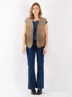 Vintage 90's Women Suede Sherpa Vest In Beige