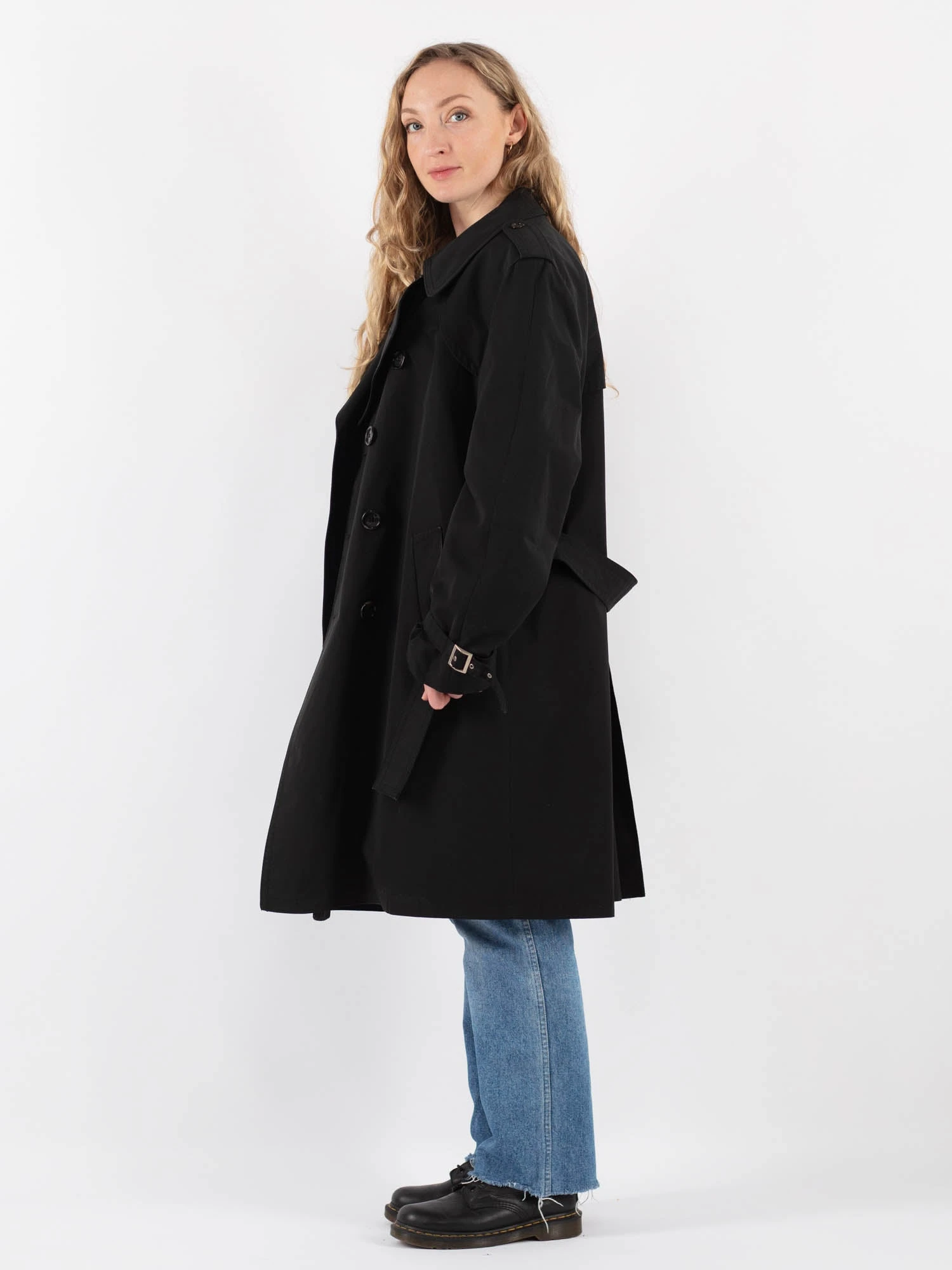 Vintage 90's Women Trench Coat In Black 3 Vintage 90's Women Trench Coat In Black - Image 3