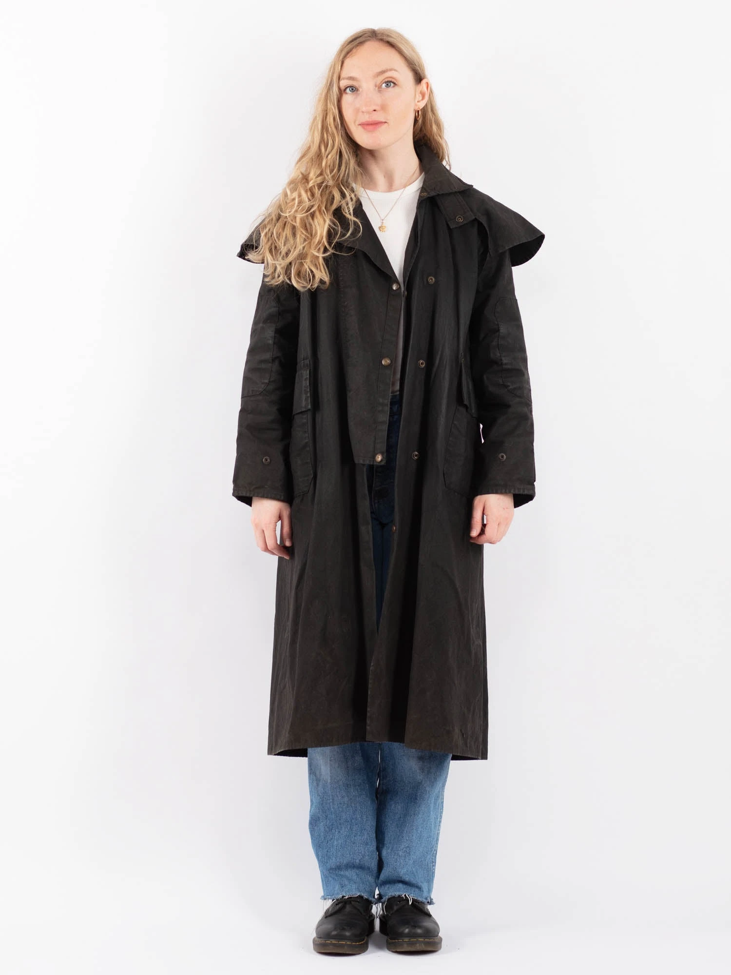 Vintage 90's Women Driza-Bone Waxed Cotton Coat In Black 1 Vintage 90's Women Driza-Bone Waxed Cotton Coat In Black