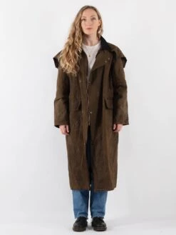 Vintage 90's Women Waxed Canvas Coat In Green