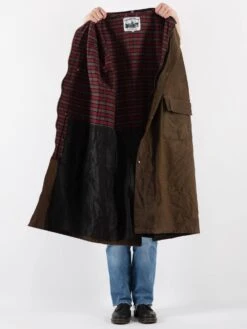 Vintage 90's Women Waxed Canvas Coat In Green -Northern Grip Vintage 90s Women Waxed Cotton Coat 0604