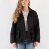 Vintage 90's Women Waxed Canvas Jacket In Faded Black