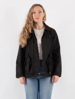Vintage 90's Women Waxed Canvas Jacket In Faded Black